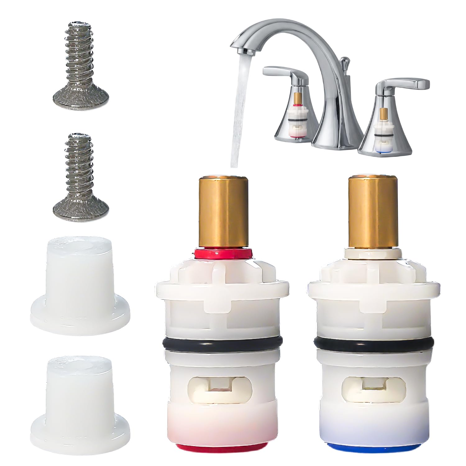 Photo 1 of 1 Pair Ceramic Stem Disc Faucet Cartridge,With 2 Screws and Protective Caps,Compatible with 9608020 9608060 48/143/149 Series,Universal for Bathroom,Kitchen Sink Faucets