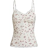 SOLY HUX Women's Y2k Floral Print Camisole Fairy Cute Lace Trim Cami Top Coquette Summer Vest Tops