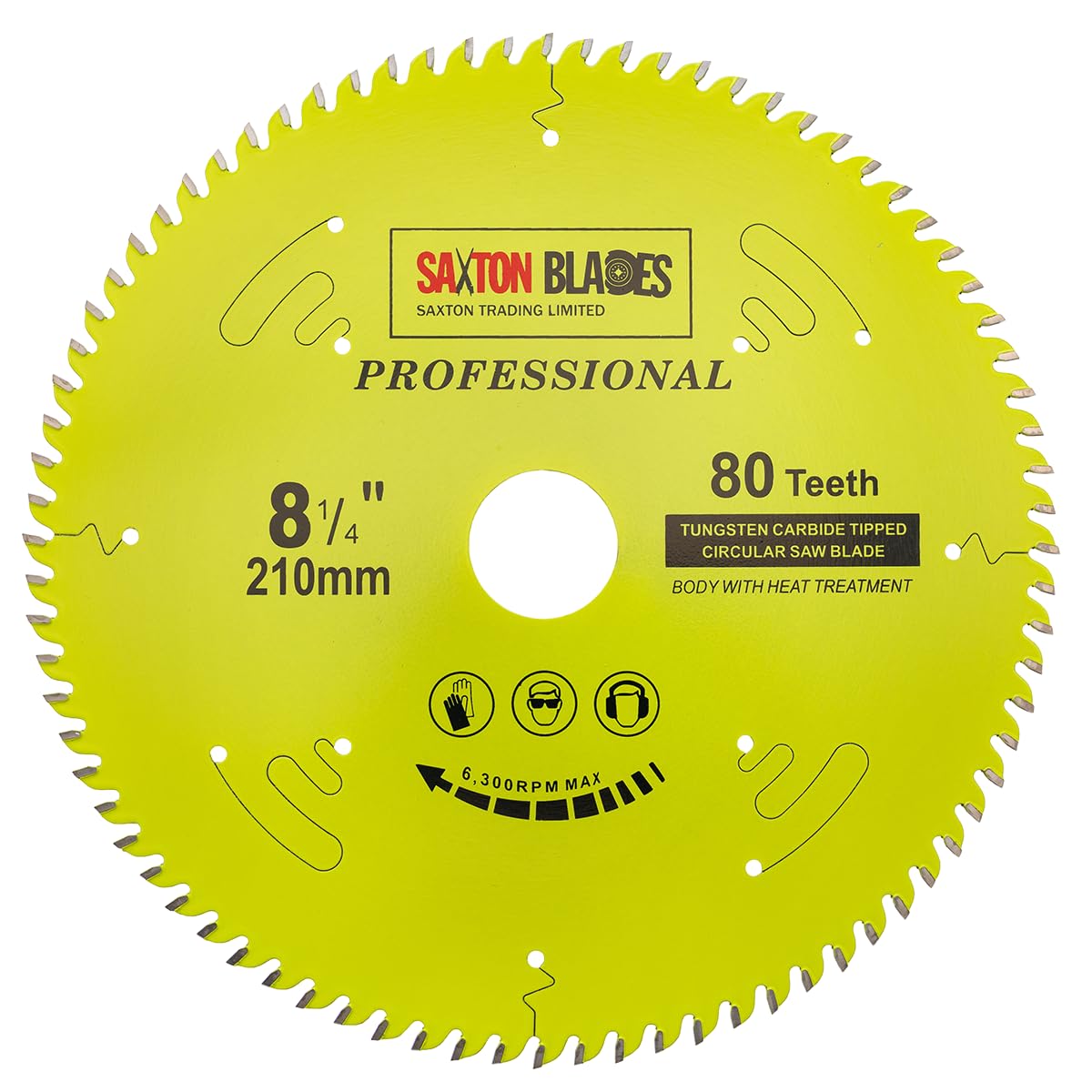 TCT21080TPRO Saxton Professional Range TCT Circular Saw Blade 210mm x 80T x 30mm Bore, 16, 20, 25mm, 25.4mm Reduction Rings Compatible with Evolution Festool Bosch Makita Dewalt