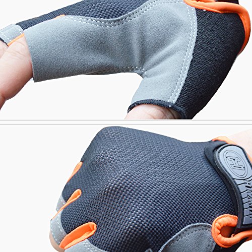 HuwaiH Cycling Gloves Men's/Women's Mountain Bike Gloves Half Finger Biking Gloves | Anti-Slip Shock-Absorbing Gel Pad Breathable Cycle Gloves (Black Orange, Large(Male)) - Thumbnail 7