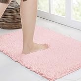Walensee Bathroom Rug Non Slip Bath Mat (24x17 Inch Blush) Water Absorbent Super Soft Shaggy Chenille Machine Washable Dry Extra Thick Perfect Absorbant Best Small Plush Carpet for Shower Floor
