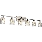 MELUCEE 6 Lights Bathroom Lighting Fixtures Over Mirror Brushed Nickel with Hammered Glass Shade, Vanity Light Indoor Wall Mo