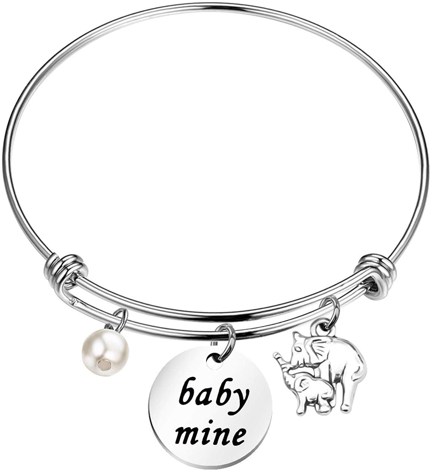 BNQL Elephant Bracelet Baby Mine Bangle Gift for DaughterPainter Gift Jewelry Art Teacher Gifts Art Lovers Gift (SILVER)