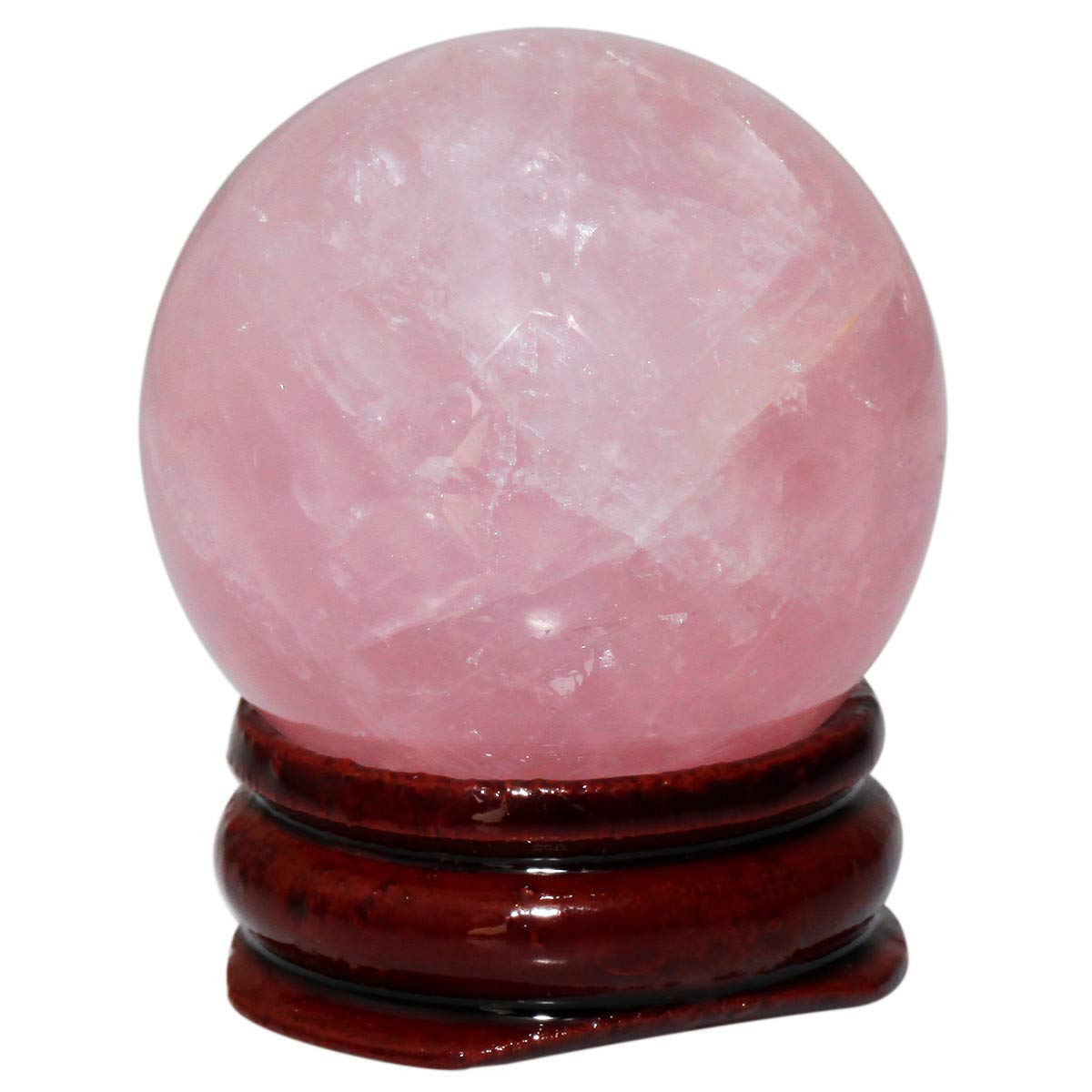 mookaitedecor 45-50mm Natural Small Pink Rose Quartz Crystal Ball with Wooden Stand, Healing Crystal Sphere Feng Shui Decoration for Good Luck Crystal Desk Decor Witchcraft Supplies Witch Gift Decor