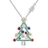 LOVGIFSET Christmas Necklace Christmas Tree Necklace for Women Sterling Silver Green Tree Pendant Xmas Gift