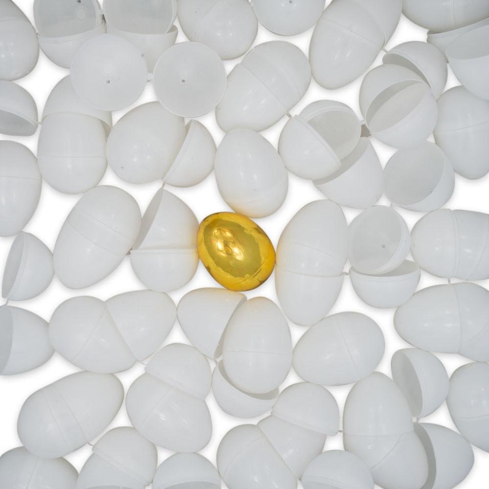 BestPysanky Set of 47 Blank White Plastic Eggs + 1 Golden Easter Egg