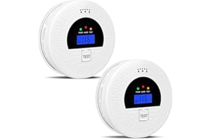 SOEWOLIT 2-Pack, Smoke Alarm and Carbon Monoxide Detector, Carbon Monoxide and Smoke Detectors with LCD Display, Battery Powered, Easy to Install