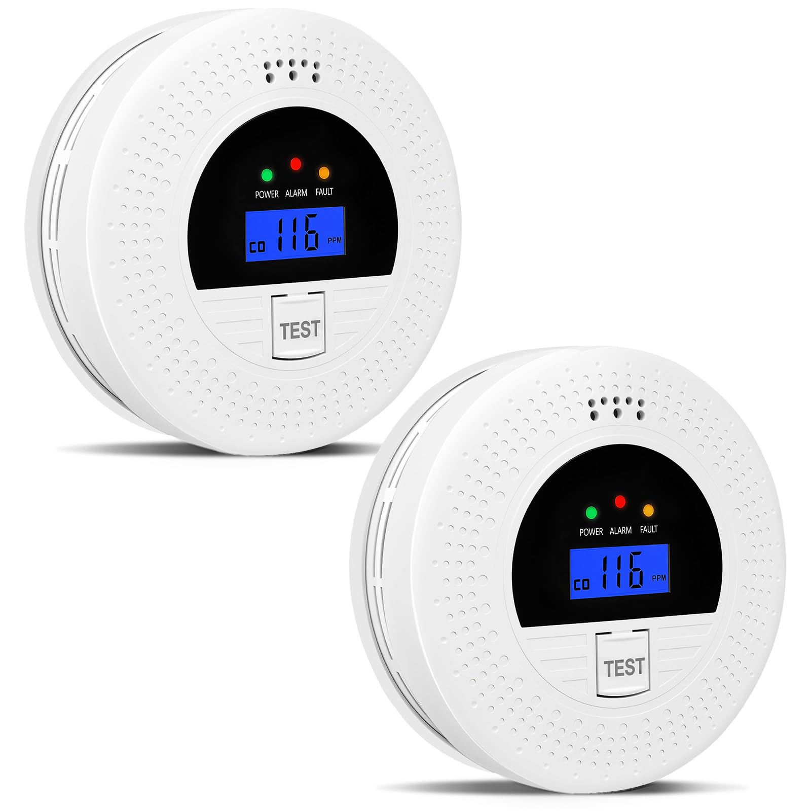 Photo 1 of 2-Pack,  Alarm and Carbon Monoxide Detector, Carbon Monoxide and Smoke Detectors with LCD Display, Battery Powered, Easy to Install