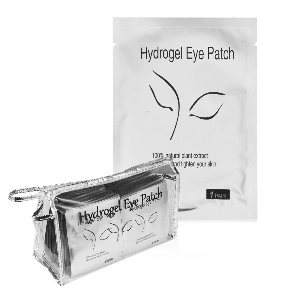 Fiezkaa 100 Pairs Eyelash Extension Eye Pads - Lash Extension Under Eye Gel Pad - 100% Natural Lint Free Hydrogel Eye Patch with Clear Makeup Bag: Beauty