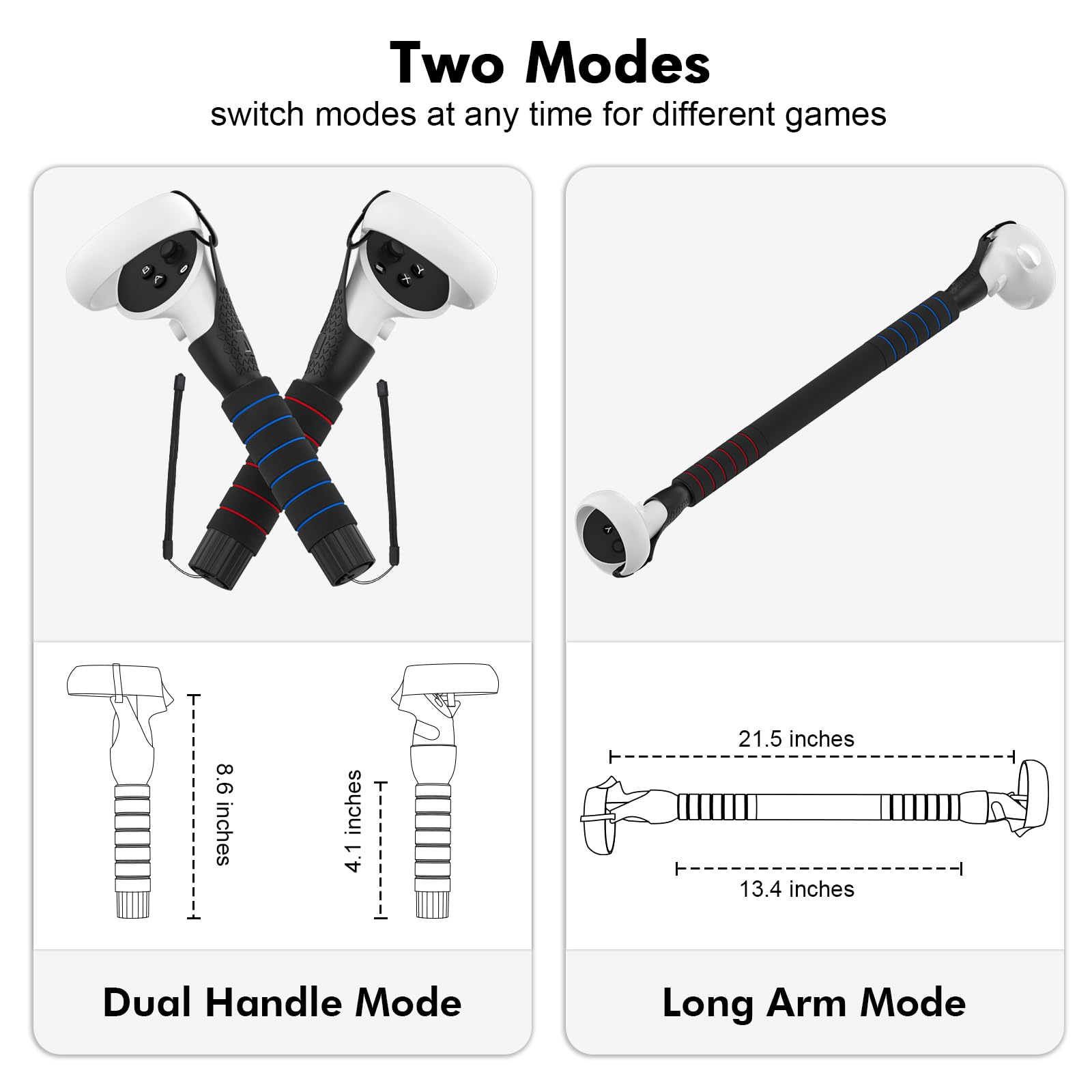AMVR Gorilla Tag Long Arms Beat Saber Handles Compatible with Oculus Quest 2/Quest/Rift S, VR Controller Extension Grip Accessories 2 in 1 Sticks Attachment, Reinforcement with Tie Wraps(Not for Q3)