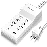 USB C Charger, 50W 10 Ports USB C Charging Station, USB C Charger Block, USB Charger Multiple Devices, USB Power Plug Desktop Charger Hub, USB Wall Charger for iPhone 15/14/13/12/Samsung S24/S23/S22 ﻿