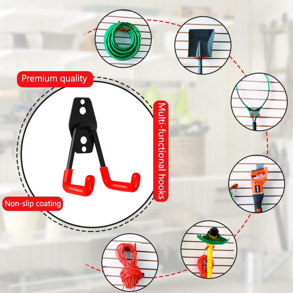 Garage Hooks, 12 Pack Heavy Duty Garage Storage Hooks Steel Tool Hangers for Garage Wall Mount Utility Hooks and Hangers with Anti-Slip Coating for Garden Tools Organizer, Ladders, Bikes, Bulky Items - - 