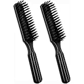 LUXXII 2 Pack Bristle Hair Brush Set, 7.5 Inch Nylon Bristle Hair Brushes for Women Men Kids, Travel Pocket Hair Brush for Purse, Detangling Brush for Wet &amp; Dry Hair, Black