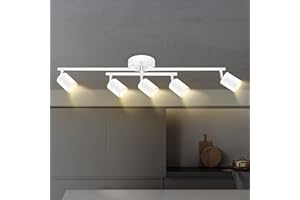 BRICOSMOCON White Track Lighting Kitchen, 5 Light Track Lighting Fixtures Ceiling Kit, 5 Way Modern Flexible Spot Track Lighting, Industrial LED Lights for Room Hallway Bedroom(GU10 Socket, Bulb Not Included)