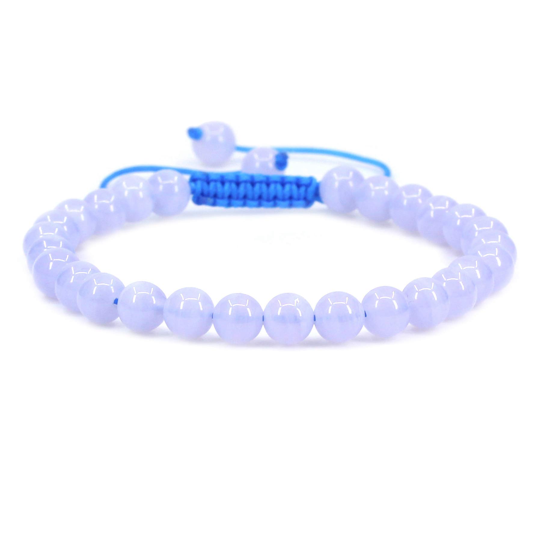 CHENYUE Natural A Blue Lace Agate Gemstone 6mm Round Beads Adjustable Bracelet 7" Unisex