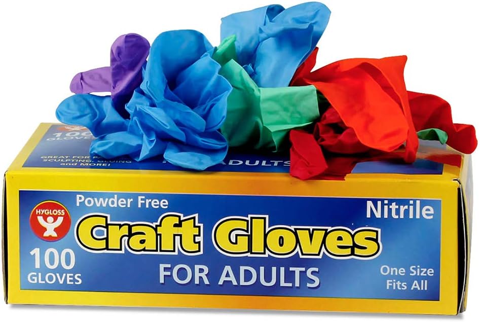 Hygloss Products 98210 Adult Craft Gloves-Nitrile Latex-Free Protect Your Hands-Multiple Uses-Disposable-5 Assorted Colors-Bulk-Pack-1,000 Qty