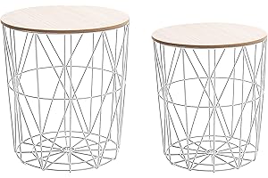 AUTIGERSAFE Set of 2 Nesting Tables, Modern Round Nesting Coffee Table with Storage, Farmhouse End Tables Living Room, Wood Side Tables Set of 2 for Sofa, Bedroom White