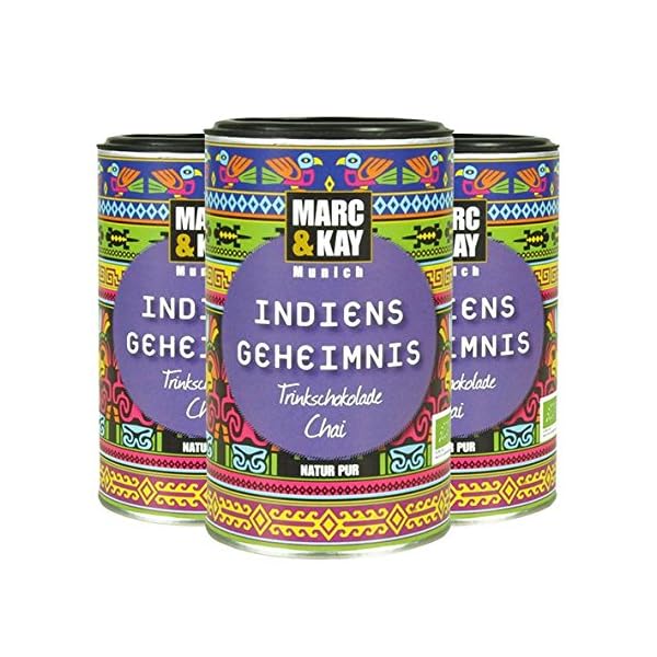 Marc & Kay Indiens Geheimnis Trinkschokolade Chai, Bio-Kakao, 250g, 3er