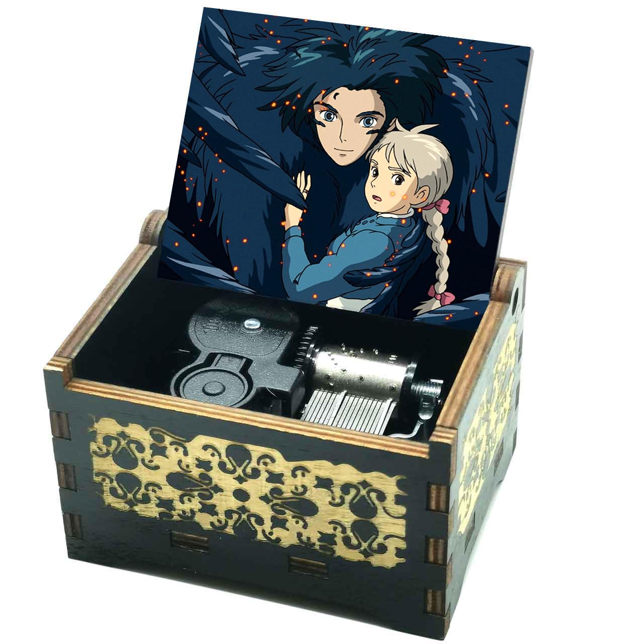 Micteney Howls Moving Castle Music Box Merchandise,Play tune Merry Go Round of Life,Wooden Clockwork-Driven