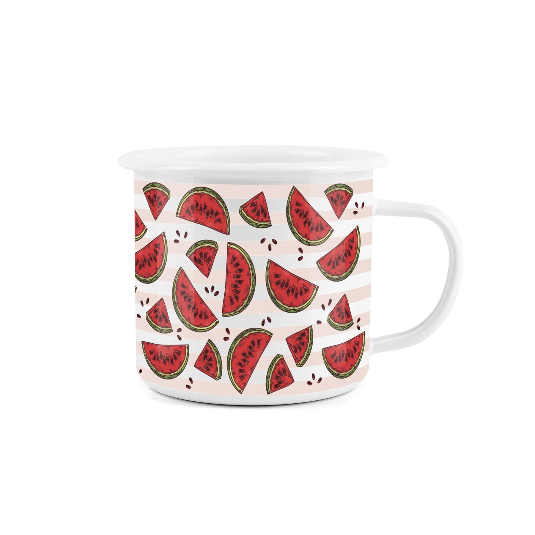 Purely Home Watermelon Striped Enamel Mug Durable Hot Drinks Fruit Stripes Outdoor Cup for Travel Picnics Home Festivals Hiking Mountaineering Fishing