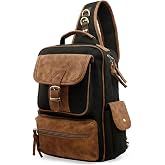OCT17 Men Chest Shoulder Sling PU Leather Backpack Crossbody Canvas Messenger Outdoor Travel Daypack