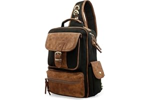 OCT17 Men Chest Shoulder Sling PU Leather Backpack Crossbody Canvas Messenger Outdoor Travel Daypack