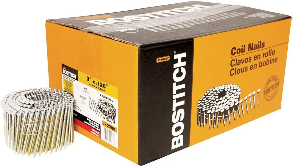 BOSTITCH C10P120DG Thickcoat Round Head 3-Inch by .120-Inch 15 Degree Coil Framing Nail (2,700 per Box)