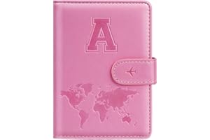 SIMIKOL Passport Holder Cover Initail Letter A-Z Travel Wallet 3D Embossed Design RFID Blocking Card Holder Personalized Gift Passport Cover Wallet, Passport Book Holders for Women and Girls, Pink-A