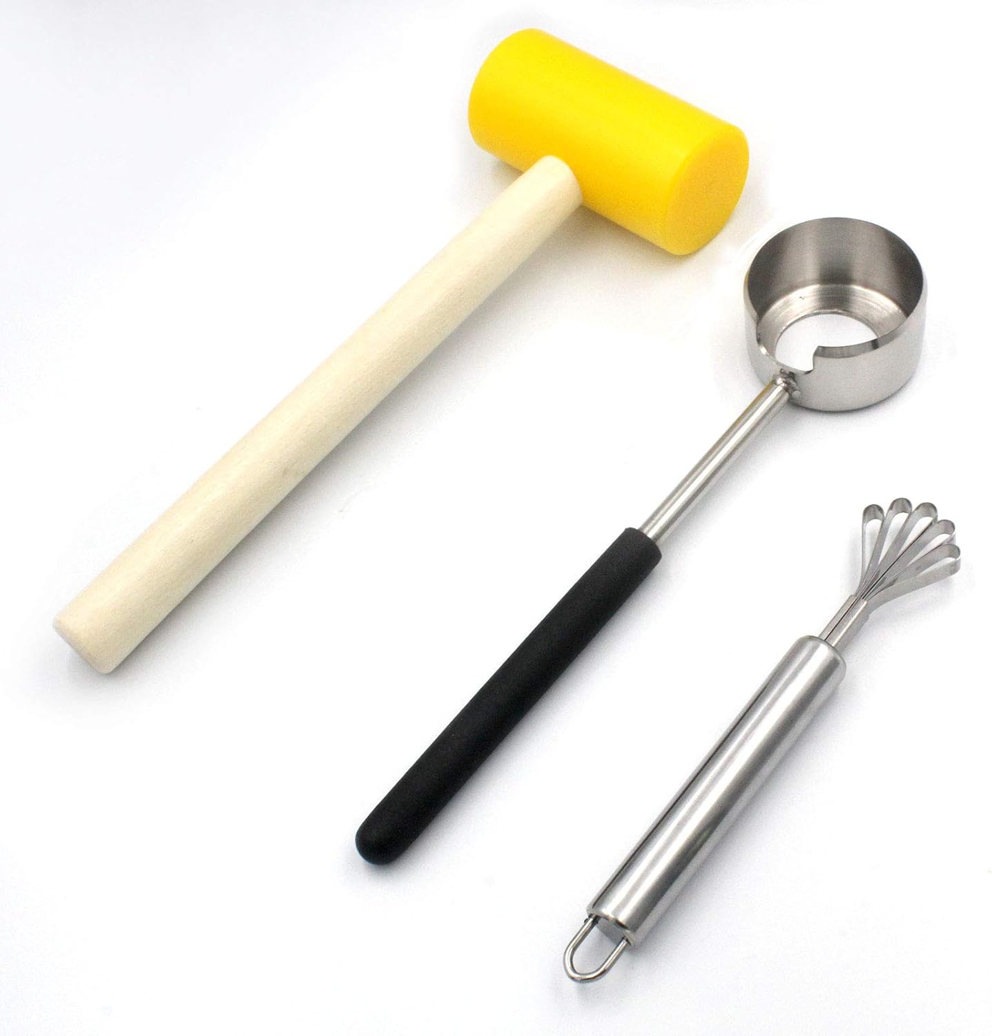 Coconut Opener Set for Young & Mature Coconuts by CoCoMaster |Coconut Tools for Meat Removal with Hammer & Stainless Steel Knife