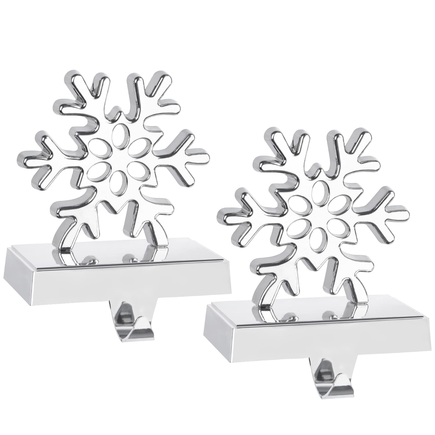 Photo 1 of Hxezoc 2 Pack 3D Snowflake Christmas Stocking Holders Silver Metal Mantel Stocking Hangers for Christmas Decorations Christmas Holiday Supplies