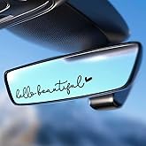 KUQUTIDY 4PCS Hello Beautiful Mirror Decal, Vinyl Car Rearview Mirror Stickers and Decals, Cute Car Decor Accessories for Women, Self Affirmations Rear View Mirror Sticker Decal & Window Decals-Black