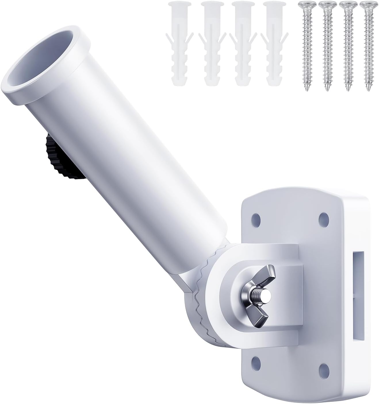 Flagpole Hardware - ESTTOP Flag Pole Holder Bracket, Multi-Position Mounting Bracket with Hardwares for Outside, Premium Aluminum Alloy Water Resistant Rust Free Flagpole Holder for House(White)