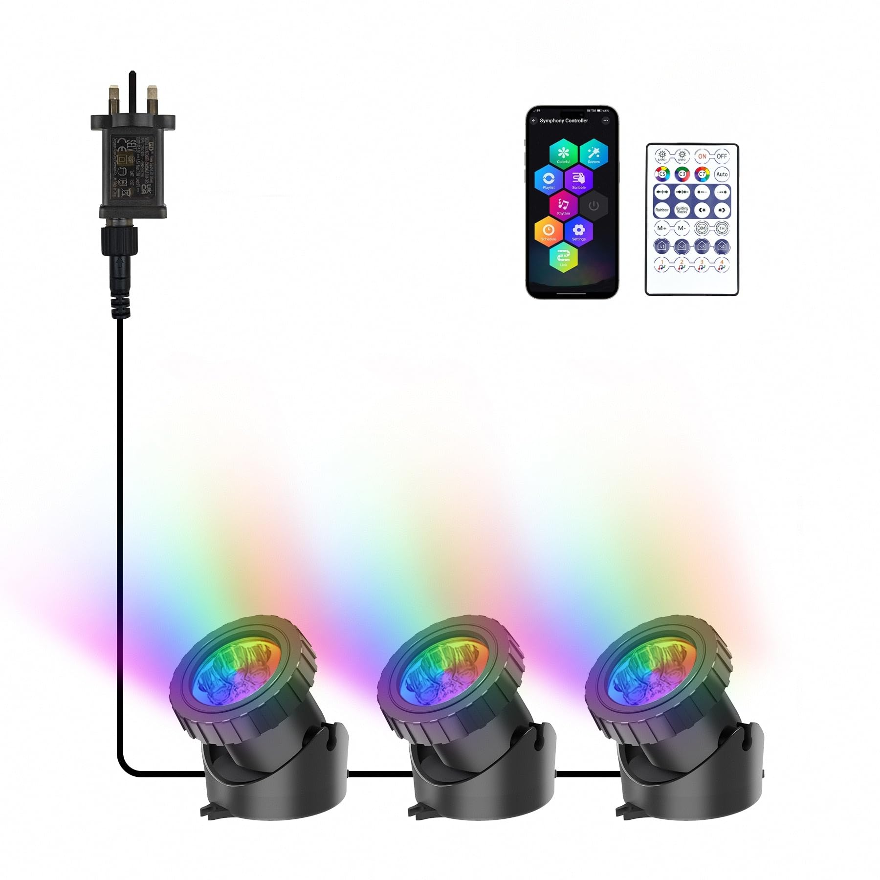 NATPOW Pond Lights Mains, RGB Underwater Spot Light Aquarium Lights with Remote&App Control IP68 Waterproof Multicolour Timer Submersible Light for Fish Tank Garden Pool Fountain Pond(Set of 3)