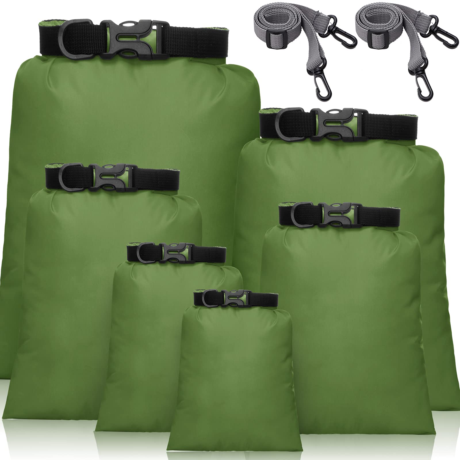 Shappy 6 Pcs Waterproof Dry Bag Set 6 Sizes Lightweight Sacks and Long Adjustable Shoulder Strap Outdoor Water Proof Keep Gear Dry Bag Stuff Sacks for Backpacking, Boating, Hiking, Camping (Green)
