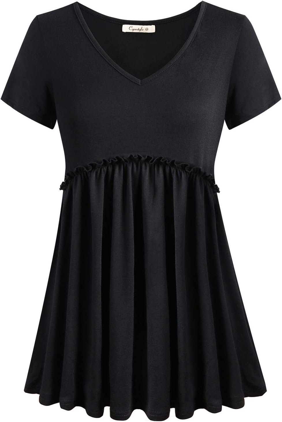 Cyanstyle Women's Summer V Neck Short Sleeve Henley Pleated Casual Blouse Tops