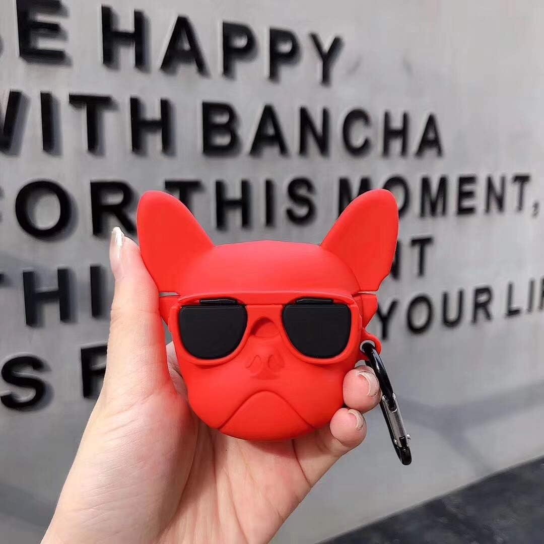 Airpods Case,New 3D Cute Cartoon Bulldog Case for Apple Airpods 1&2, Airpods Accessories Shockproof Protective Premium Silicone Cover and Skin for Apple Airpods Charging Case (Red)