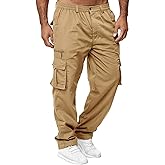 THWEI Mens Cargo Pants Casual Cotton Jogger Multi Pockets Outdoor Hiking Work Sweatpants