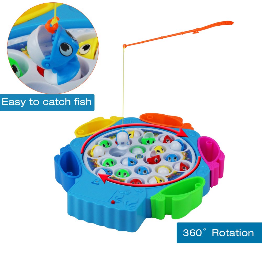 Fishing Game Toy, Electronic Rotating Music Colorful Fish Board Educational Training for Children Kids Toddles Boys Girls
