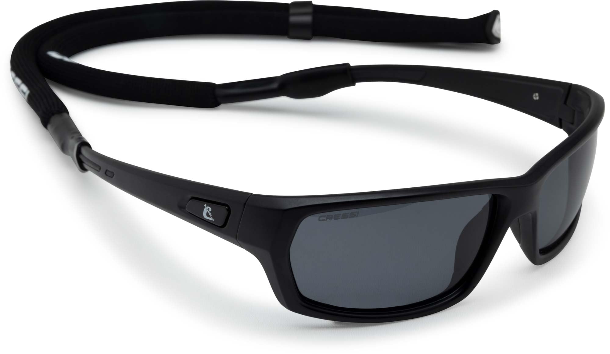 Cressi Bill Sunglasses W/Lace - Sunglasses with Floating Lanyard, Black/Smoked Lens Black