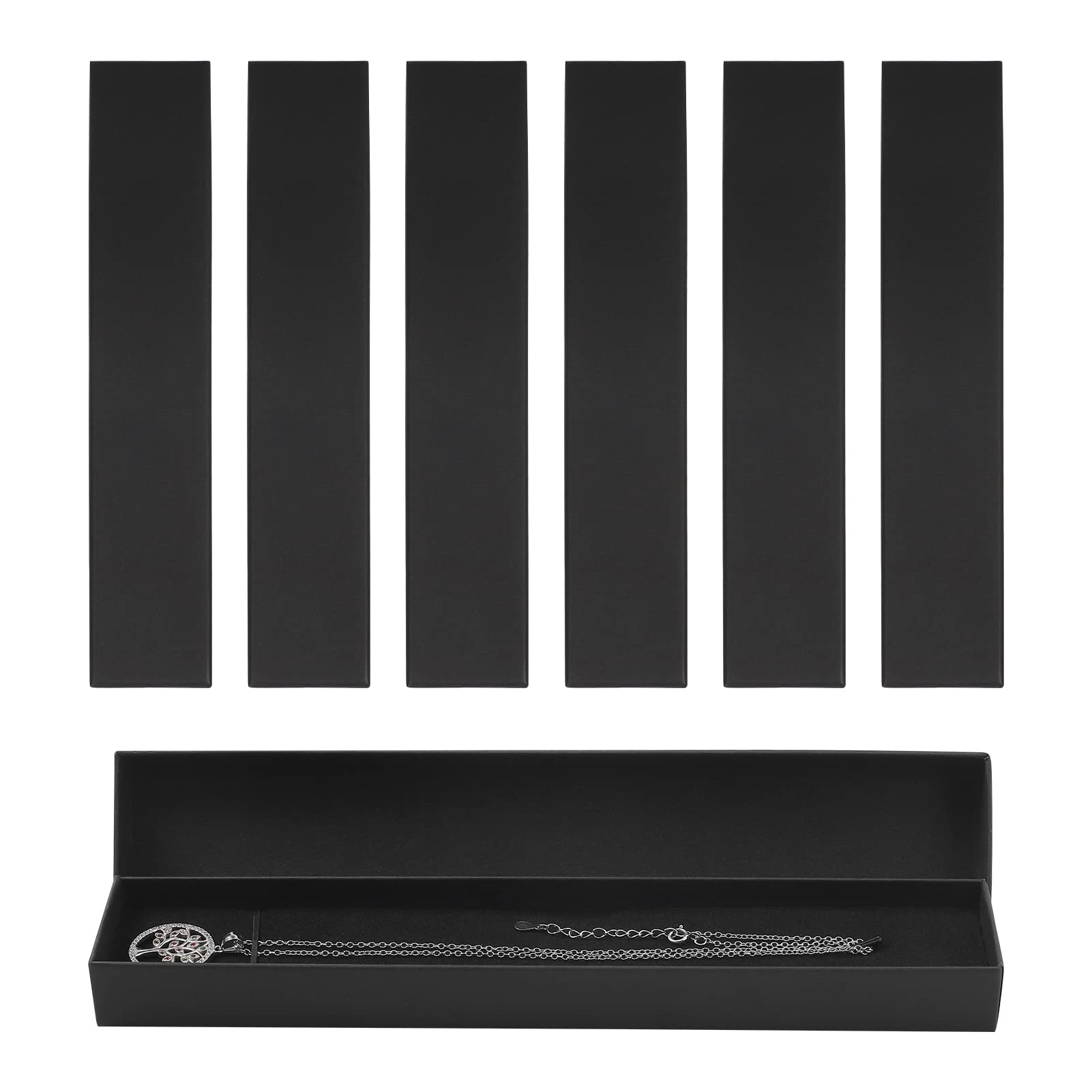 6 PCS Jewellery Gift Box, Black Kraft Bracelet Gift Box Long Necklace Case Pendant Display Boxes with Lid for Valentine's, Mothers Day, Christmas, Thanksgiving, Wedding, Birthday（4 x 21 x 2cm）