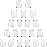 Encheng 7 oz Clear Glass Jars With Lids,Yogurt Container With Lids(PE),Replacement Pudding Jars Yogurt Jar,Glass Container With Twine n Tag For Milk,Jams,Jelly,Mousse,Dishwaresafe 20 Pack