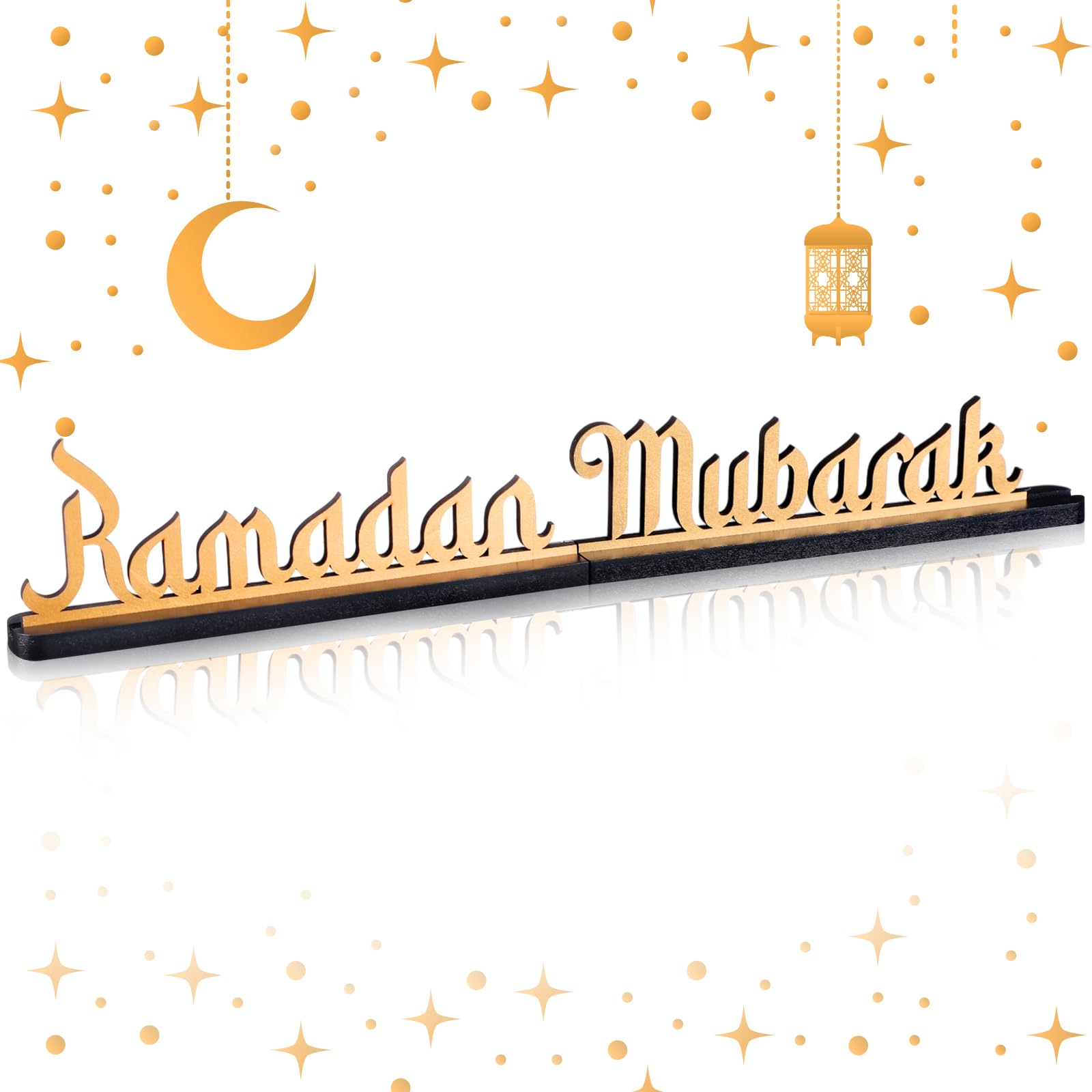 Photo 1 of Amyhill 19 Inch Ramadan Eid Mubarak Table Decor Ramadan Mubarak Letter Wooden Tabletop Centerpiece Islamic Decoration Sign for Home Office Party Decorations