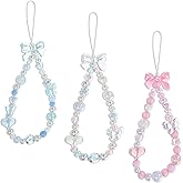 Zelphvt Beaded Phone Charm Lanyard Wrist Strap Cute Bow Butterfly Love Heart Flower Beaded Charm Phone Bracelet Keychain Cellphone Charms Strap for Women, Blue, Pink, White