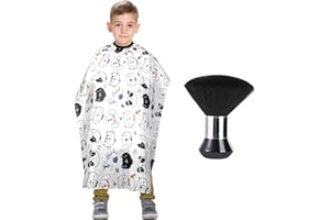 YELEGAI Kids Barber Cape with Neck Duster Brush, Professional Salon Hair Cutting Cape with Adjustable Snap Closure(Cartoon Cat)