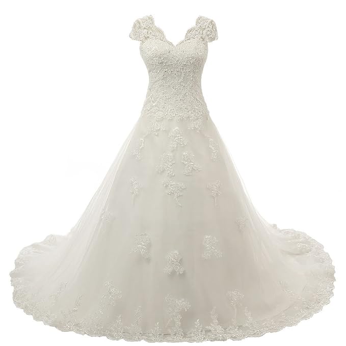 Zorayi Damen V-Ausschnitt Vintage Spitze Hochzeitskleid Brautkleider