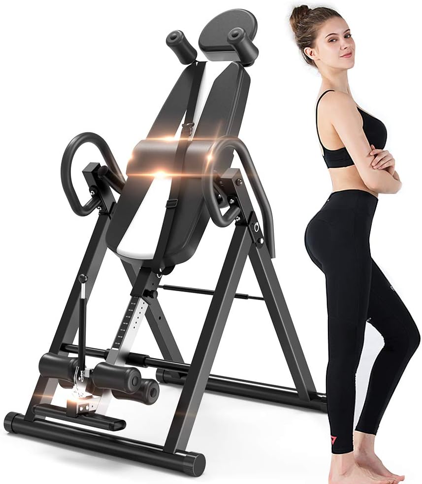 YOLEO Gravity Heavy Duty Inversion Table with Headrest & Adjustable Protective Belt Back Stretcher Machine for Pain Relief Therapy