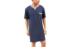 Enjoyoself Men's Nightshirt Nightwear Comfort Cotton Sleep Shirt Henley Short Sleeve Lounge Sleepwear