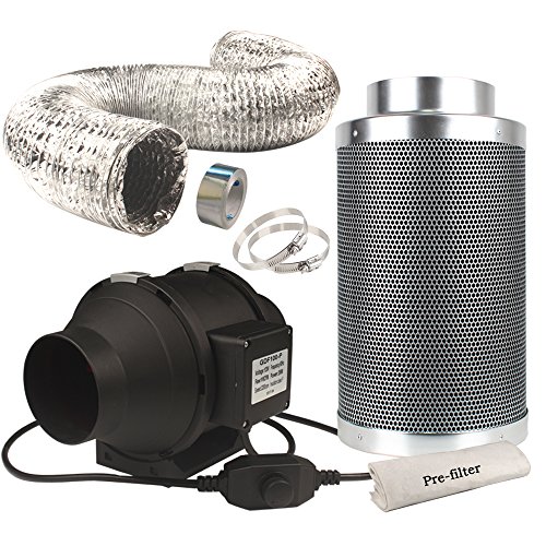 4-Inch 118 CFM Inline Fan,Exhausting Carbon Air Filter Combo for Indoor Garden Kit, 25 Feet Ducting w/2 Clamps Included