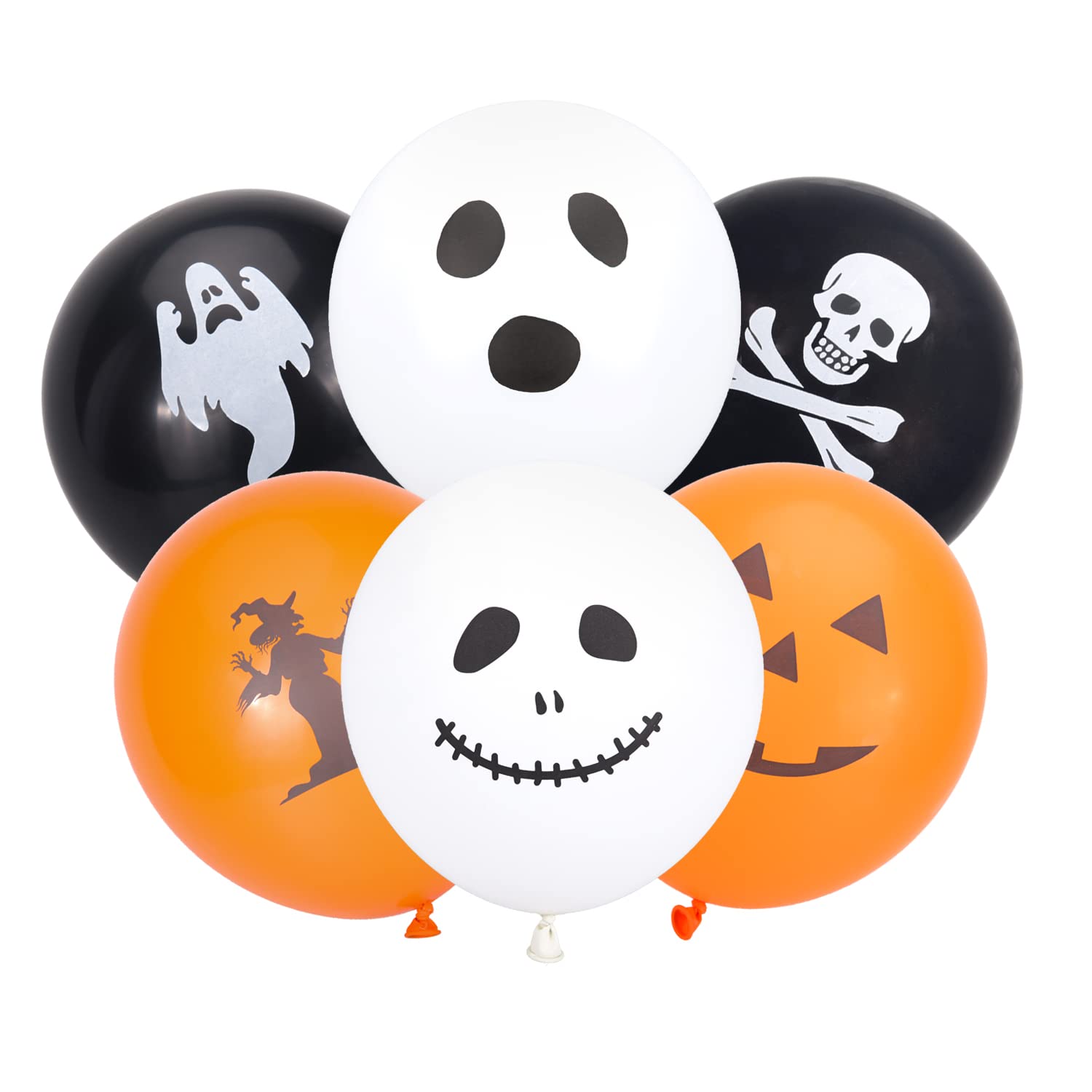 Euvoym 12 Inch Halloween Balloons Pumpkin Ghost Skull Adult Witch Latex Balloons for Halloween Party Decoration, 6 Styles (48)