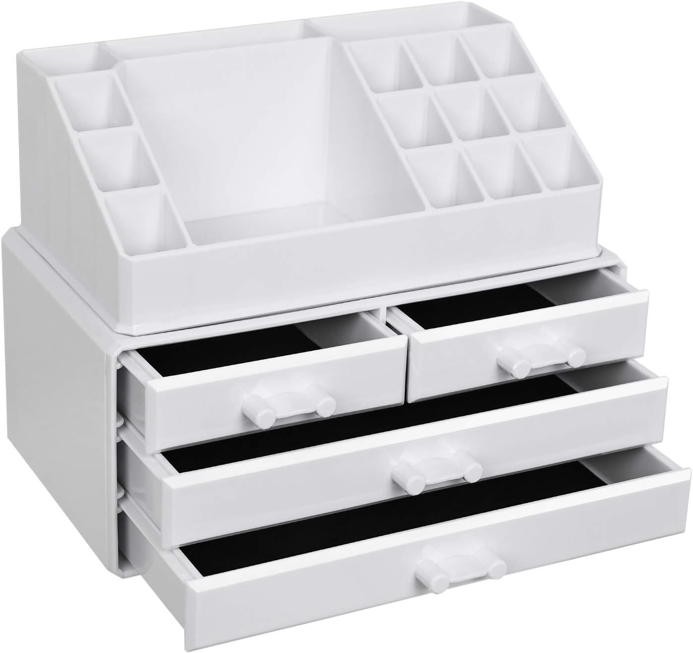 Songmics Acrylic Cosmetic Storage Makeup Organiser With 4 Drawers For Storage In The Bathroom Or Bedroom For Lipsticks Jewellery Nail Polish Sewing Thread In White Colour Amazon Co Uk Kitchen Home